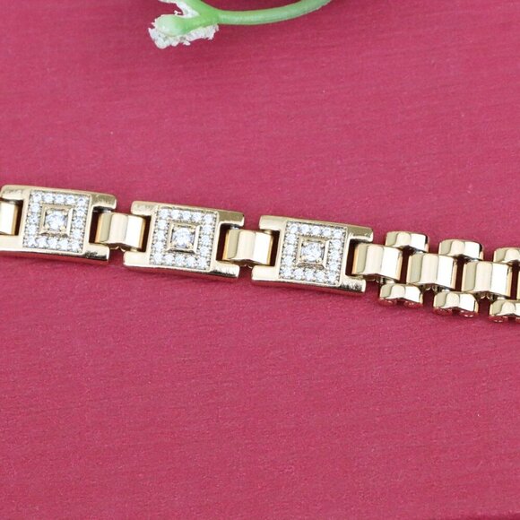 "Elegant Square Motif Rose Gold Bracelet with CZ Accents, XPBL0920 - Picture 11 of 12